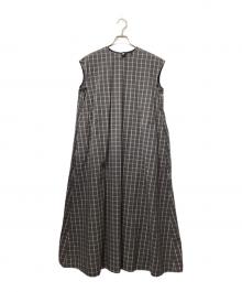 DRAWER（ドゥロワー）の古着「M.SUMMER1 チェックフレンチスリーブワンピース」｜グレー