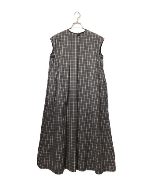 DRAWER（ドゥロワー）DRAWER (ドゥロワー) M.SUMMER1 チェックフレンチスリーブワンピース グレー サイズ:38の古着・服飾アイテム