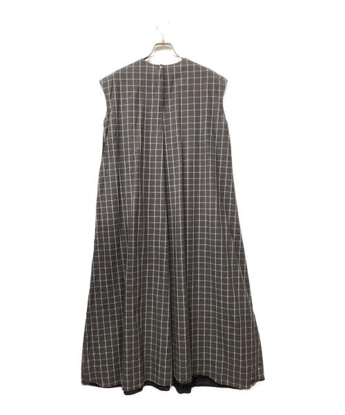DRAWER（ドゥロワー）DRAWER (ドゥロワー) M.SUMMER1 チェックフレンチスリーブワンピース グレー サイズ:38の古着・服飾アイテム