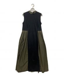 LANVIN en Bleu（ランバンオンブルー）の古着「タフタコンビスタンドワンピース」｜ブラック×カーキ