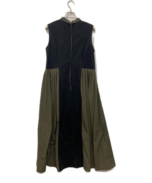 LANVIN en Bleu（ランバンオンブルー）LANVIN en Bleu (ランバンオンブルー) タフタコンビスタンドワンピース ブラック×カーキ サイズ:38の古着・服飾アイテム