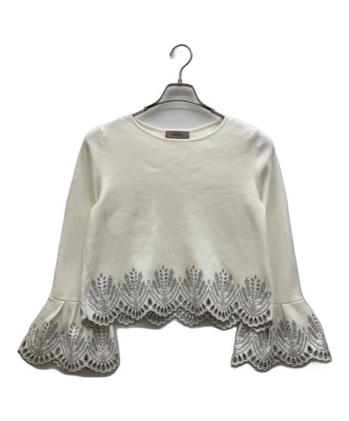 JUSGLITTY（ジャスグリッティー）JUSGLITTY (ジャスグリッティー) カットワーククロップドニット ホワイト サイズ:2の古着・服飾アイテム