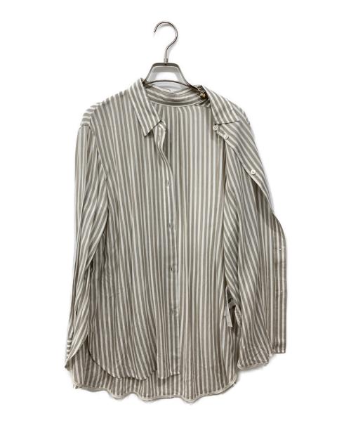 icB（アイシービー）icB (アイシービー) キュプラローンストライプ シャツ グレー サイズ:4の古着・服飾アイテム
