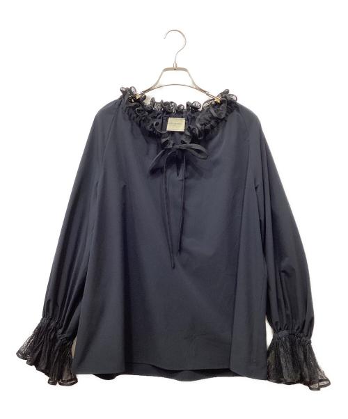 UNITED ARROWS（ユナイテッドアローズ）UNITED ARROWS (ユナイテッドアローズ) レースプリーツ フリル ブラウス ネイビー サイズ:Freeの古着・服飾アイテム