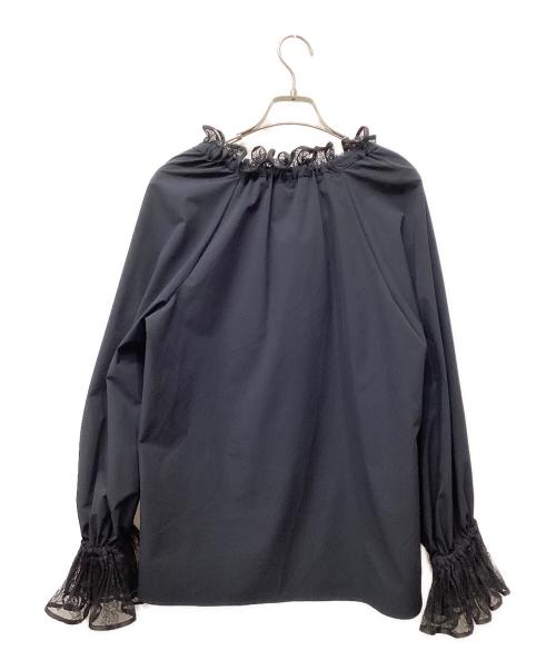 UNITED ARROWS（ユナイテッドアローズ）UNITED ARROWS (ユナイテッドアローズ) レースプリーツ フリル ブラウス ネイビー サイズ:Freeの古着・服飾アイテム