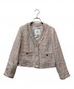 La boutique BonBonラブティックボンボン）の古着「ファンシーツイードクロップドVネックジャケット」｜ピンク