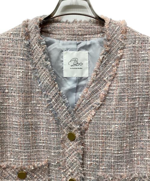 La boutique BonBon（ラブティックボンボン）La boutique BonBon (ラブティックボンボン) ファンシーツイードクロップドVネックジャケット ピンク サイズ:Fの古着・服飾アイテム