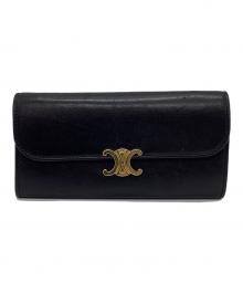 CELINE（セリーヌ）の古着「ラージフラップウォレット　トリオンフ シャイニーカーフスキン　長財布」｜ブラック