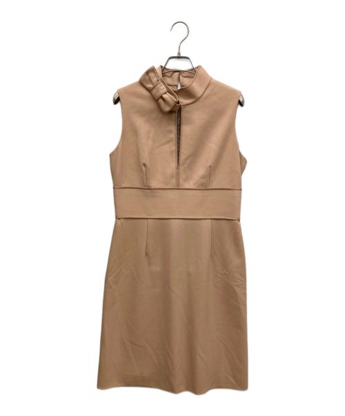 RED VALENTINO（レッドヴァレンティノ）RED VALENTINO (レッドヴァレンティノ) リボン付ノースリーブワンピース ベージュ サイズ:42の古着・服飾アイテム