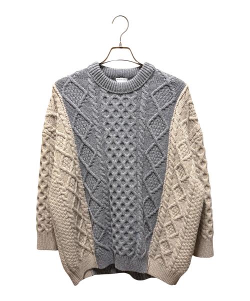 BOTTEGA VENETA（ボッテガベネタ）BOTTEGA VENETA (ボッテガベネタ) オーバーサイズケーブルニット グレー×ベージュ サイズ:Sの古着・服飾アイテム
