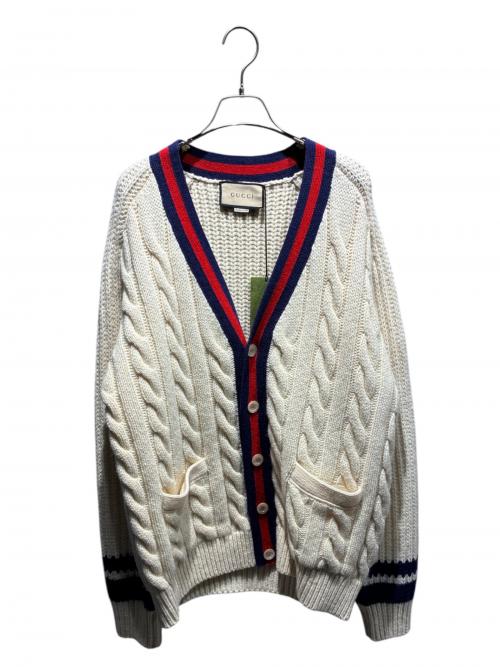 GUCCI（グッチ）GUCCI (グッチ) ウェブストライプケーブルカーディガン ベージュ サイズ:Sの古着・服飾アイテム