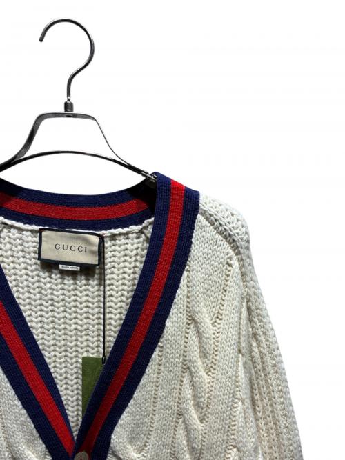 GUCCI（グッチ）GUCCI (グッチ) ウェブストライプケーブルカーディガン ベージュ サイズ:Sの古着・服飾アイテム