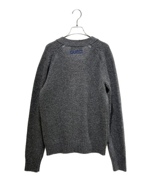 GUCCI（グッチ）GUCCI (グッチ) ロゴエンブロイダリーウールカーディガン グレー サイズ:S 未使用品の古着・服飾アイテム