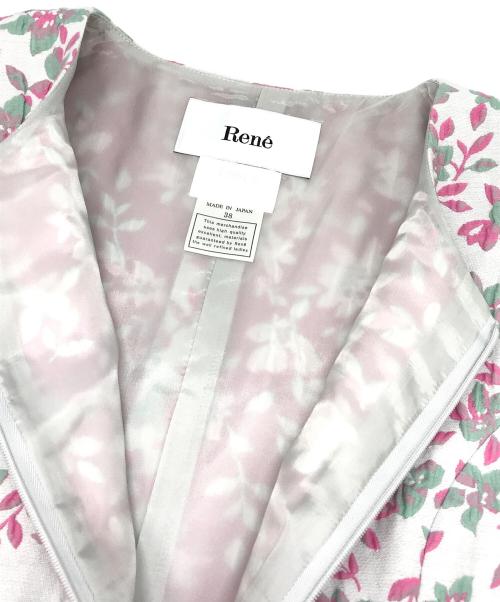 Rene（ルネ）Rene (ルネ) フラワージャガードワンピース ホワイト×ピンク サイズ:38の古着・服飾アイテム