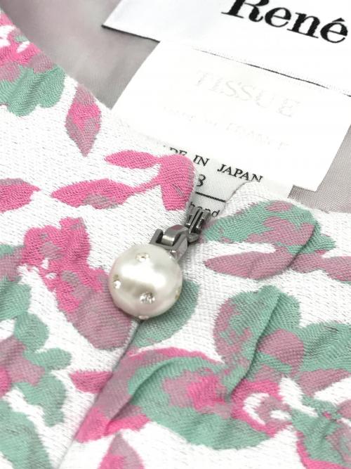 Rene（ルネ）Rene (ルネ) フラワージャガードワンピース ホワイト×ピンク サイズ:38の古着・服飾アイテム