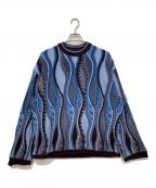 MAISON SPECIALメゾンスペシャル）の古着「Blister Jacquard Prime-Over Crew Neck Knit Pullover」｜ブルー