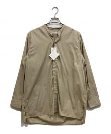 HEUGN（ユーゲン）の古着「コットンストライプバンドカラーシャツ」｜ベージュ