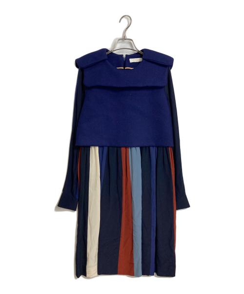 Chloe（クロエ）Chloe (クロエ) ビックカラープリーツワンピース ネイビー サイズ:36の古着・服飾アイテム