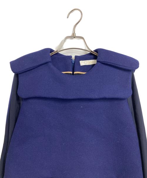 Chloe（クロエ）Chloe (クロエ) ビックカラープリーツワンピース ネイビー サイズ:36の古着・服飾アイテム