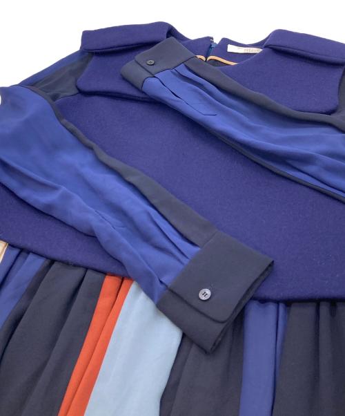 Chloe（クロエ）Chloe (クロエ) ビックカラープリーツワンピース ネイビー サイズ:36の古着・服飾アイテム