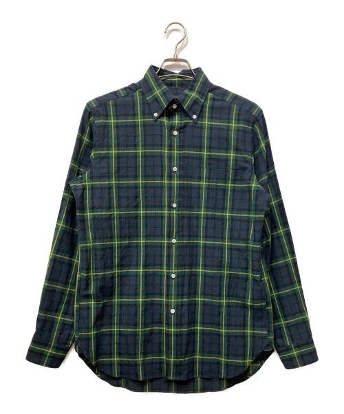 BEAMS F（ビームスエフ）BEAMS F (ビームスエフ) コットンリネン タータンチェック ボタンダウンシャツ グリーン×ネイビー サイズ:39の古着・服飾アイテム