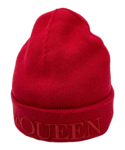 ALEXANDER McQUEEN（アレキサンダーマックイーン）ALEXANDER McQUEEN (アレキサンダーマックイーン) カシミヤウールロゴニット帽 レッド サイズ:Mの古着・服飾アイテム