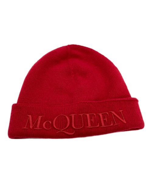 ALEXANDER McQUEEN（アレキサンダーマックイーン）ALEXANDER McQUEEN (アレキサンダーマックイーン) カシミヤウールロゴニット帽 レッド サイズ:Mの古着・服飾アイテム