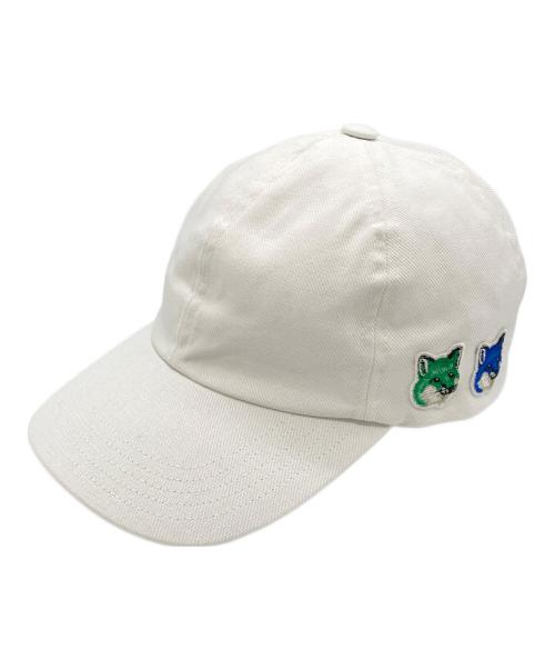 maison kitsune（メゾンキツネ）maison kitsune (メゾンキツネ) DOUBLE BOLD FOX HEAD CAP ホワイトの古着・服飾アイテム