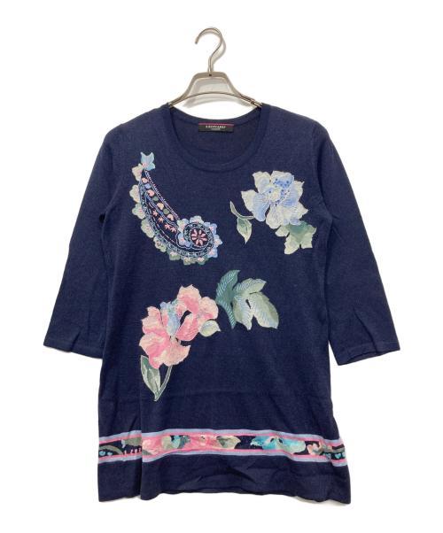 LEONARD（レオナール）LEONARD (レオナール) ラインストーンフラワーニット ネイビー サイズ:38の古着・服飾アイテム