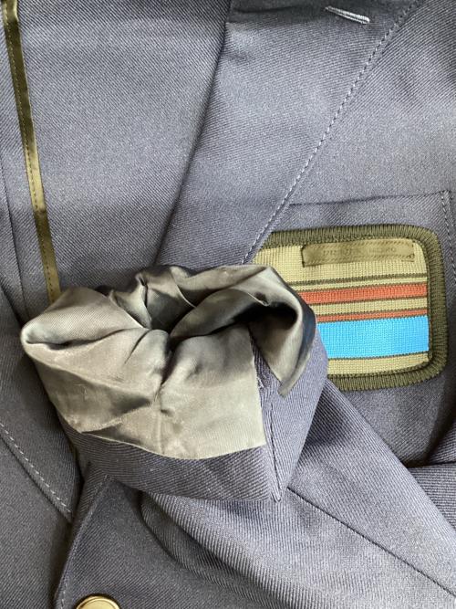 PRADA（プラダ）PRADA (プラダ) ロゴパッチ2Bシングルジャケット ネイビー サイズ:46の古着・服飾アイテム