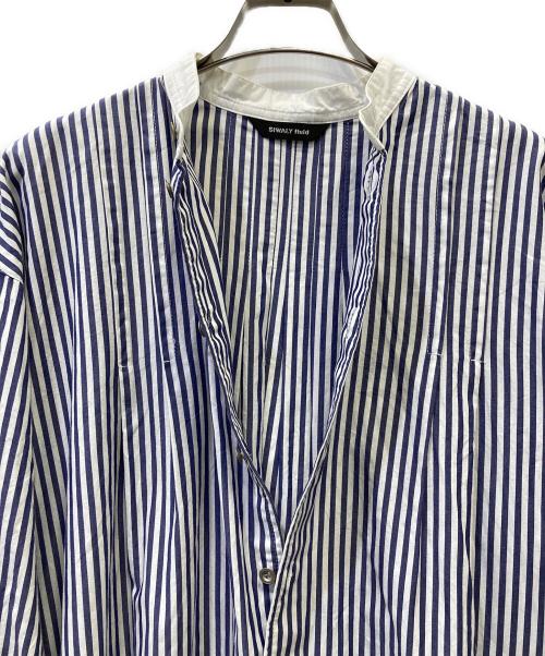 SIWALY fluid（シワリーフルイド）SIWALY fluid (シワリーフルイド) Stand Collar Long Shirt ネイビー サイズ:Freeの古着・服飾アイテム