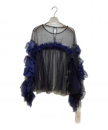 ANDRESD（アンドレスド）の古着「decorative tulle topsギャザーチュールトップス」｜ブラック