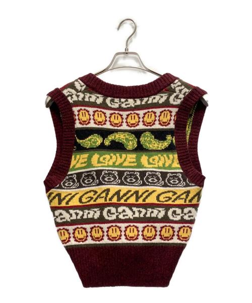 GANNI（ガニー）GANNI (ガニー) RECYCLED WOOL SMILEY KNIT ワインレッド サイズ:XSの古着・服飾アイテム