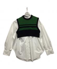 UN3D.（アンスリード）の古着「2トーンボーダーニットベストセットシャツ」｜グリーン×ブラック