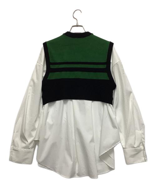 UN3D.（アンスリード）UN3D. (アンスリード) 2トーンボーダーニットベストセットシャツ グリーン×ブラック サイズ:36の古着・服飾アイテム