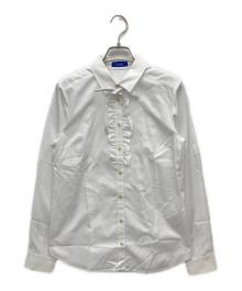 BLUE LABEL CRESTBRIDGE（ブルーレーベルクレストブリッジ）の古着「ヴィーナスサテンフリルブラウス」｜ホワイト