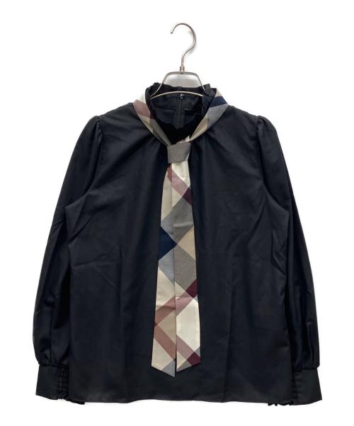 BLUE LABEL CRESTBRIDGE（ブルーレーベルクレストブリッジ）BLUE LABEL CRESTBRIDGE (ブルーレーベルクレストブリッジ) フリルネックボウタイブラウス ブラック サイズ:36 未使用品の古着・服飾アイテム