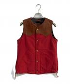 KAPITALキャピタル）の古着「レザー切替ベスト　裏オルテガ柄」｜レッド×グレー