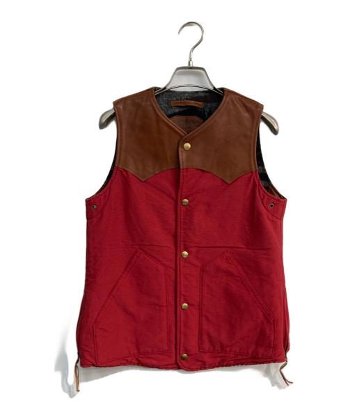 KAPITAL（キャピタル）KAPITAL (キャピタル) レザー切替ベスト　裏オルテガ柄 レッド×グレー サイズ:0の古着・服飾アイテム