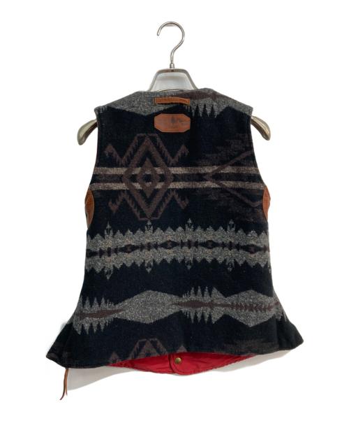 KAPITAL（キャピタル）KAPITAL (キャピタル) レザー切替ベスト　裏オルテガ柄 レッド×グレー サイズ:0の古着・服飾アイテム