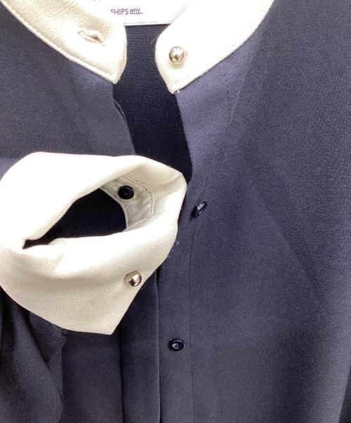 SHIPS any（シップスエニィ）SHIPS any (シップスエニィ) ダブルクロス Aライン シャツワンピース ネイビー サイズ:Fの古着・服飾アイテム