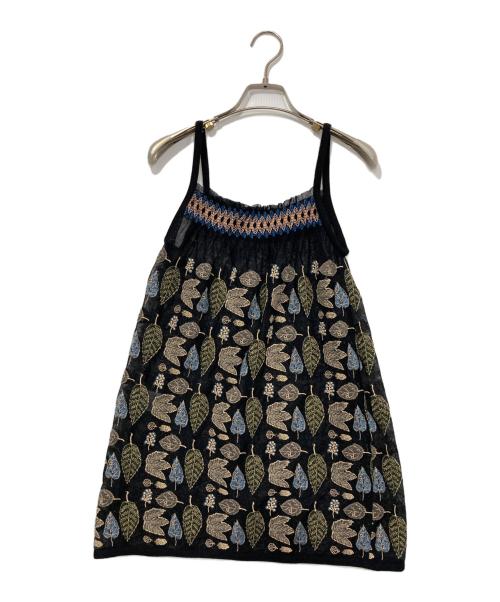 mina perhonen（ミナ ペルホネン）mina perhonen (ミナ ペルホネン) コットンチュールメッシュキャミ ブラックの古着・服飾アイテム