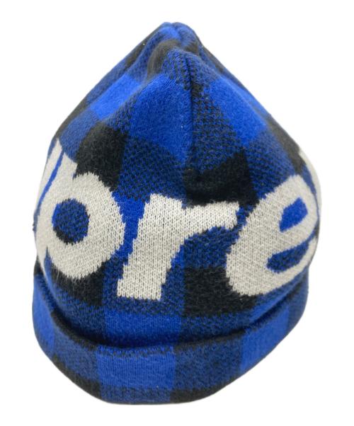 SUPREME（シュプリーム）SUPREME (シュプリーム) Big Logo Beanie-Royal Plaid ブルー×ブラックの古着・服飾アイテム