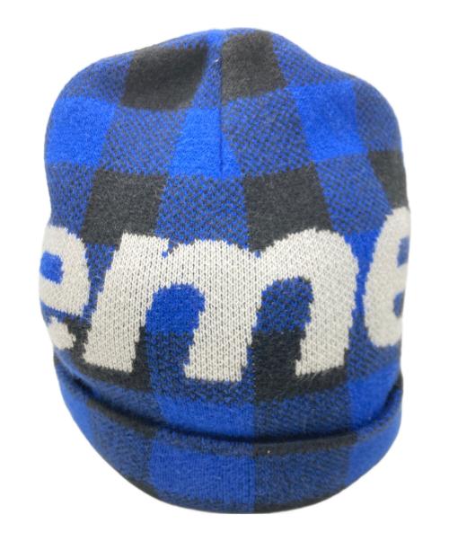 SUPREME（シュプリーム）SUPREME (シュプリーム) Big Logo Beanie-Royal Plaid ブルー×ブラックの古着・服飾アイテム