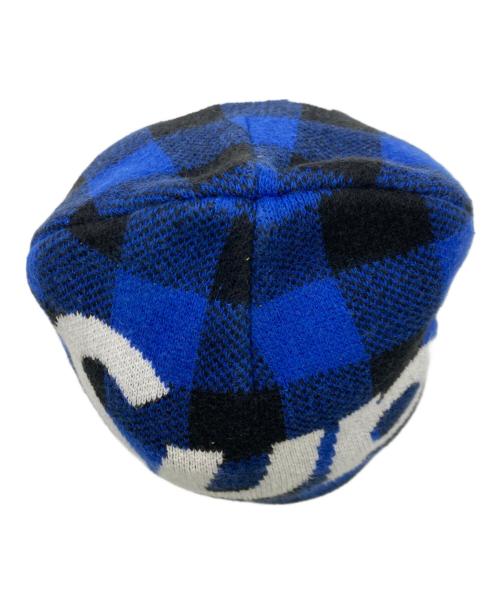 SUPREME（シュプリーム）SUPREME (シュプリーム) Big Logo Beanie-Royal Plaid ブルー×ブラックの古着・服飾アイテム