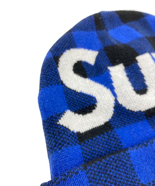 SUPREME（シュプリーム）SUPREME (シュプリーム) Big Logo Beanie-Royal Plaid ブルー×ブラックの古着・服飾アイテム