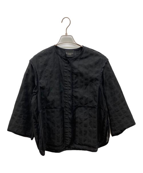 VERMEIL par iena（ヴェルメイユ パー イエナ）VERMEIL par iena (ヴェルメイユ パー イエナ) シャドーチェックカラミジャケット　ノーカラージャケット ブラック サイズ:FREEの古着・服飾アイテム