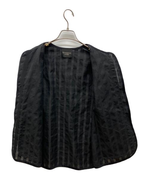 VERMEIL par iena（ヴェルメイユ パー イエナ）VERMEIL par iena (ヴェルメイユ パー イエナ) シャドーチェックカラミジャケット　ノーカラージャケット ブラック サイズ:FREEの古着・服飾アイテム