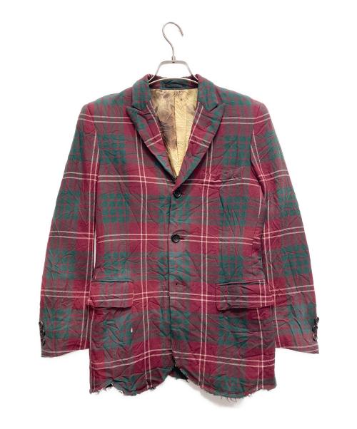 COMME des GARCONS HOMME PLUS（コムデギャルソンオムプリュス）COMME des GARCONS HOMME PLUS (コムデギャルソンオムプリュス) 裁ち切りデザインブリーチ加工ジャケット レッド×グリーン サイズ:SSの古着・服飾アイテム