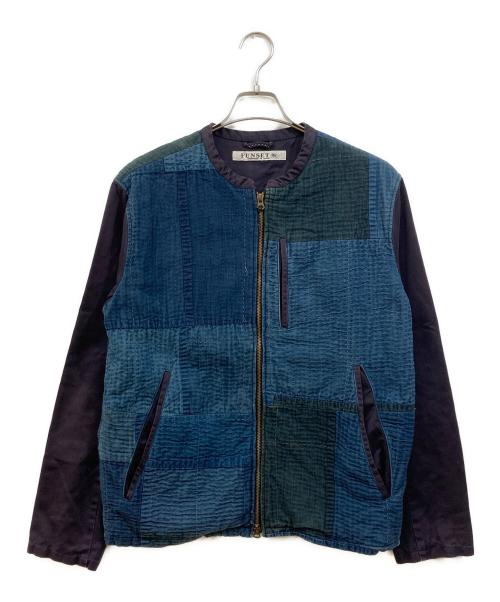 FUNSET OF ART（ファンセットオブアート）FUNSET OF ART (ファンセットオブアート) インディゴRANRU刺し子xレザーシングルJK ネイビー サイズ:Ｍの古着・服飾アイテム